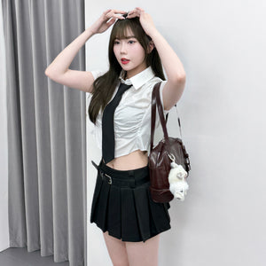 [SET] PLEATED SKIRT PANTS WITH BELT/ 1色