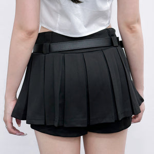[SET] PLEATED SKIRT PANTS WITH BELT/ 1色