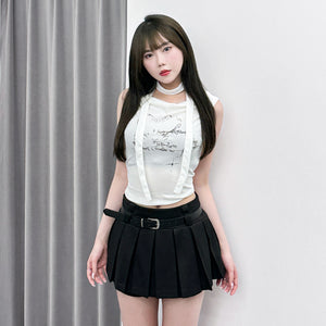 [SET] PLEATED SKIRT PANTS WITH BELT/ 1色