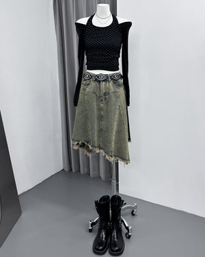[SET] DOT DOT HALTER TOP LAYERED LONG SLEEVE SET/ 3色