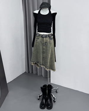 [SET] DOT DOT HALTER TOP LAYERED LONG SLEEVE SET/ 3色