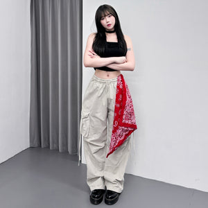 [UNISEX] 極高腰水洗STRING CARGO BANDING PANTS/ 2色