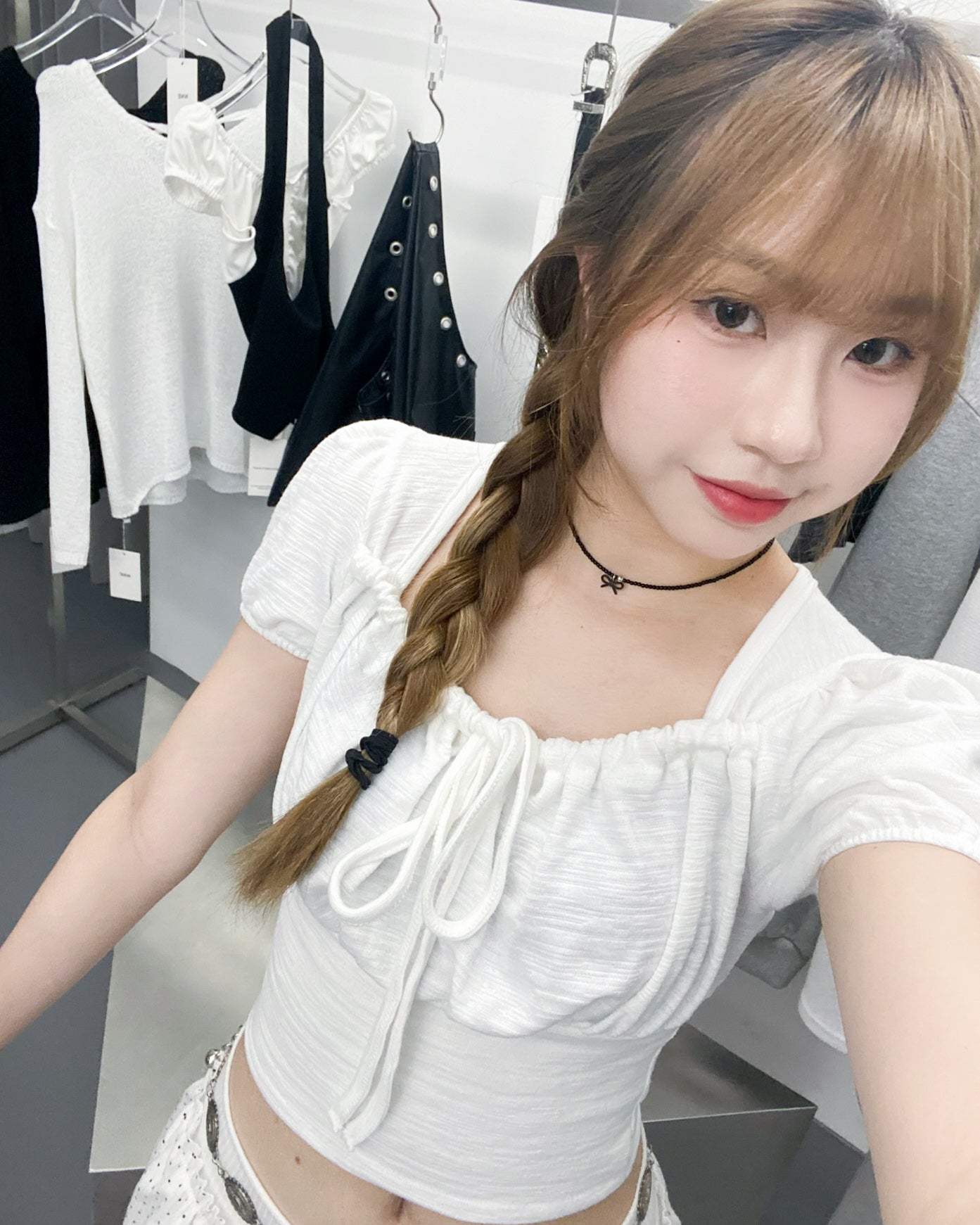[BEST] 泡泡袖PLEATED RIBBON CROP TEE/ 2色