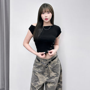 啪啪鈕UNBALANCED CROP TEE/ 2色