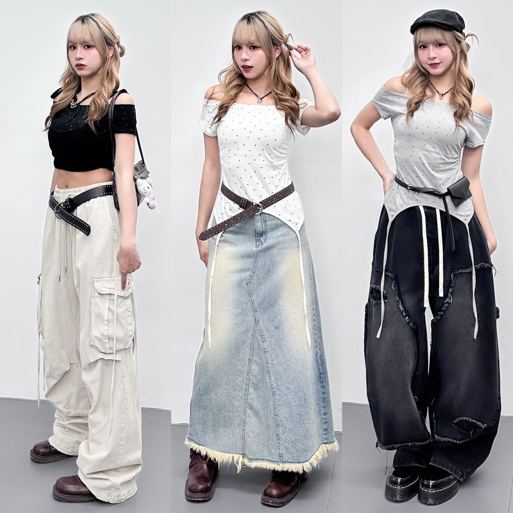 [韓妹必備] 2WAY STARS BOAT-NECK TEE/ 3色