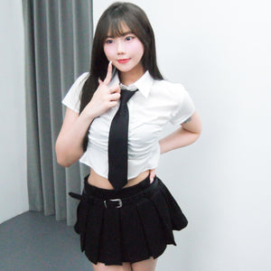 [SET] PLEATED SKIRT PANTS WITH BELT/ 1色