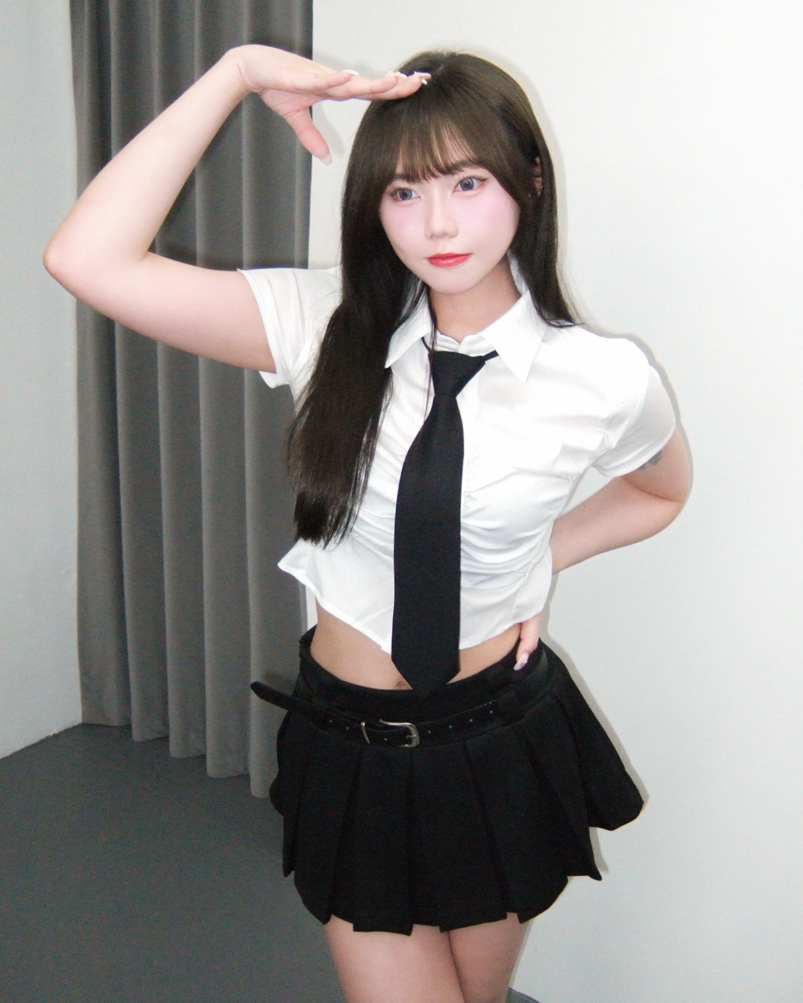 [SET] PLEATED SKIRT PANTS WITH BELT/ 1色