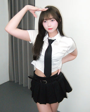 [SET] PLEATED SKIRT PANTS WITH BELT/ 1色