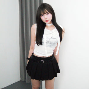 [SET] PLEATED SKIRT PANTS WITH BELT/ 1色