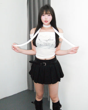 [SET] PLEATED SKIRT PANTS WITH BELT/ 1色