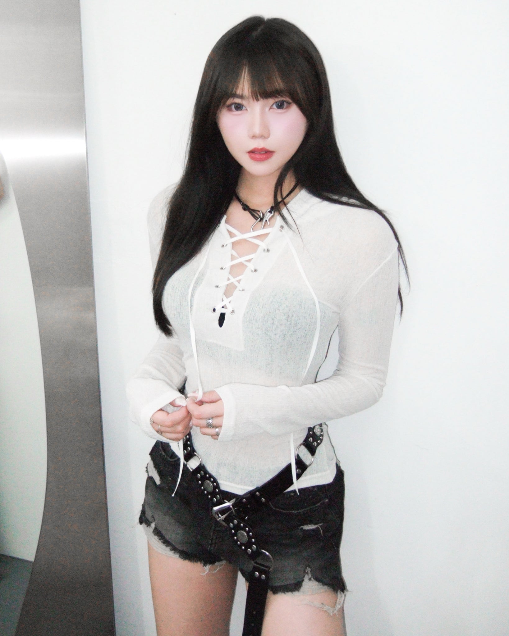 SEE- THROUGH HOODED LONG SLEEVE TOP/ 2色