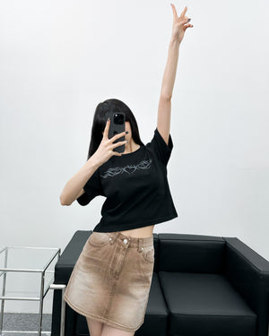 Brown Washed Denim Skirt/ 1色