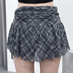 [冰感絲滑料] SLIM CHECKERED SKIRT PANTS WITH LACE BELT/ 1色