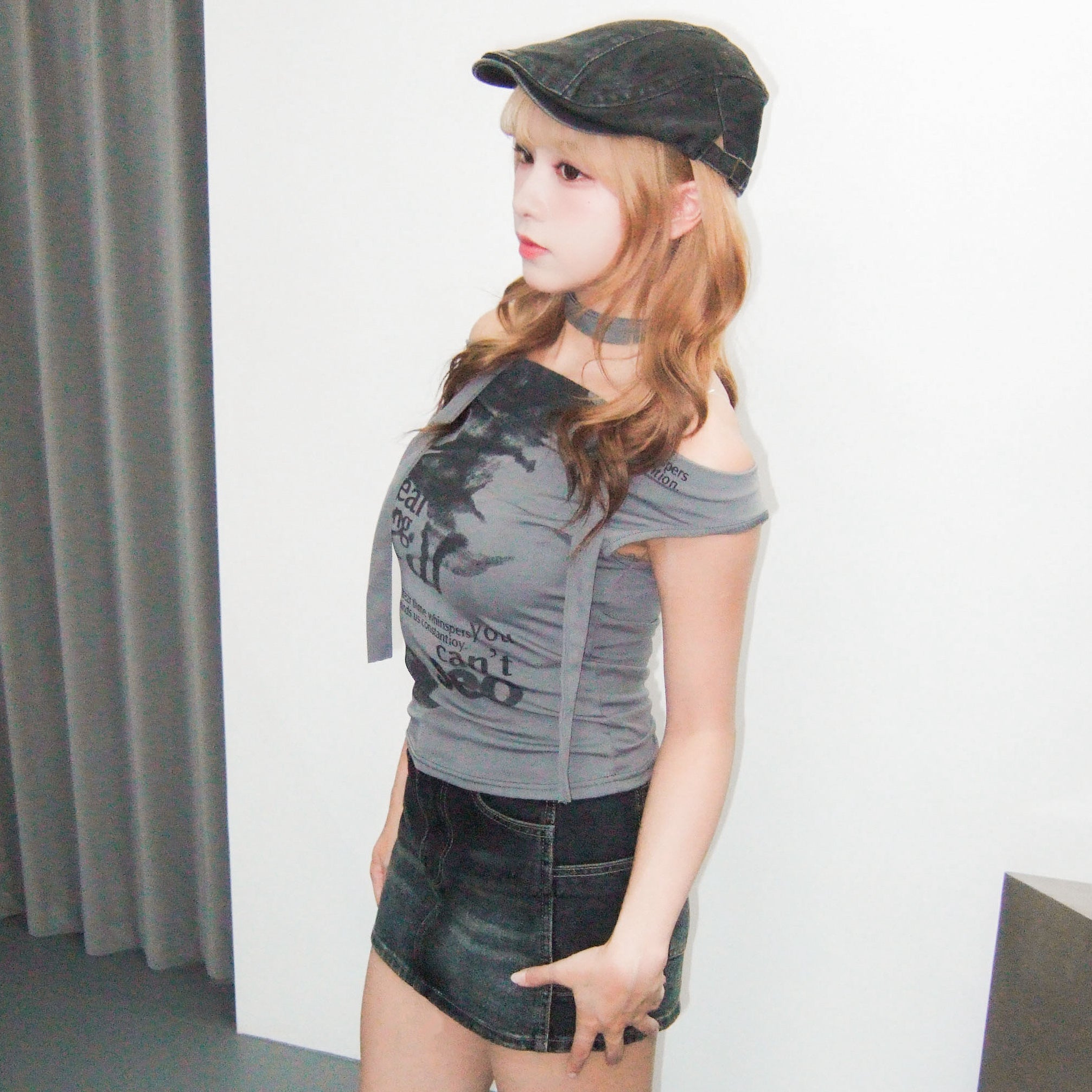MidNight Washed Denim Skirt Pants/ 1色