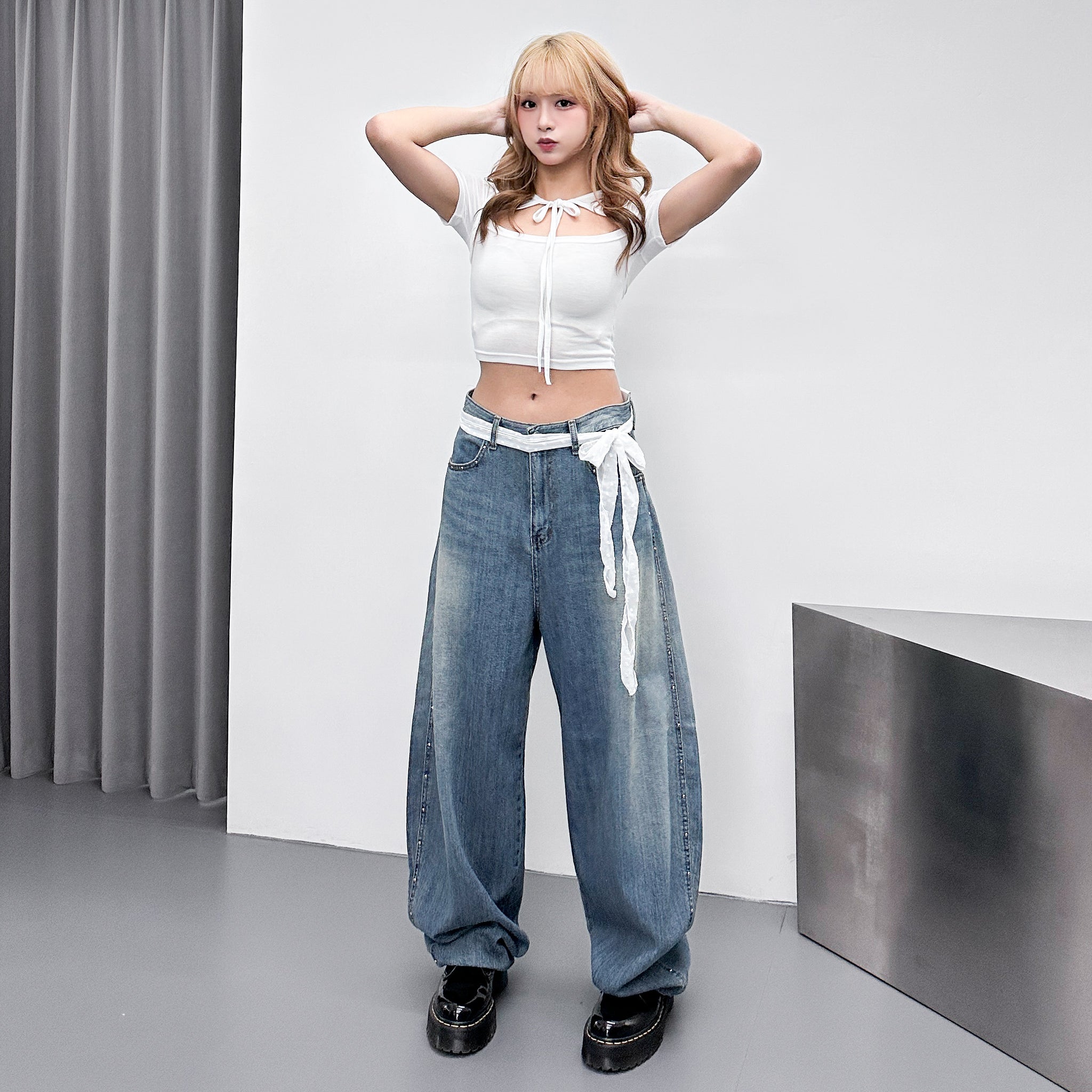 [BEST] SUMMER銀釘SLUB竹節棉輕盈薄款BALLOON DENIM PANTS/ 1色