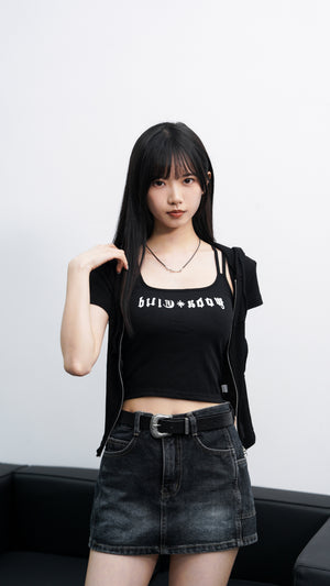 MidNight Washed Denim Skirt Pants/ 1色