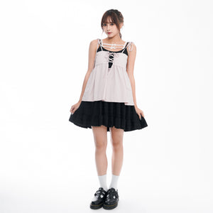 WRINKLE RIBBON STRAP SLEEVELESS DRESS/ 2色