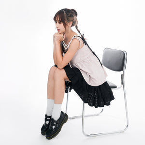 WRINKLE RIBBON STRAP SLEEVELESS DRESS/ 2色