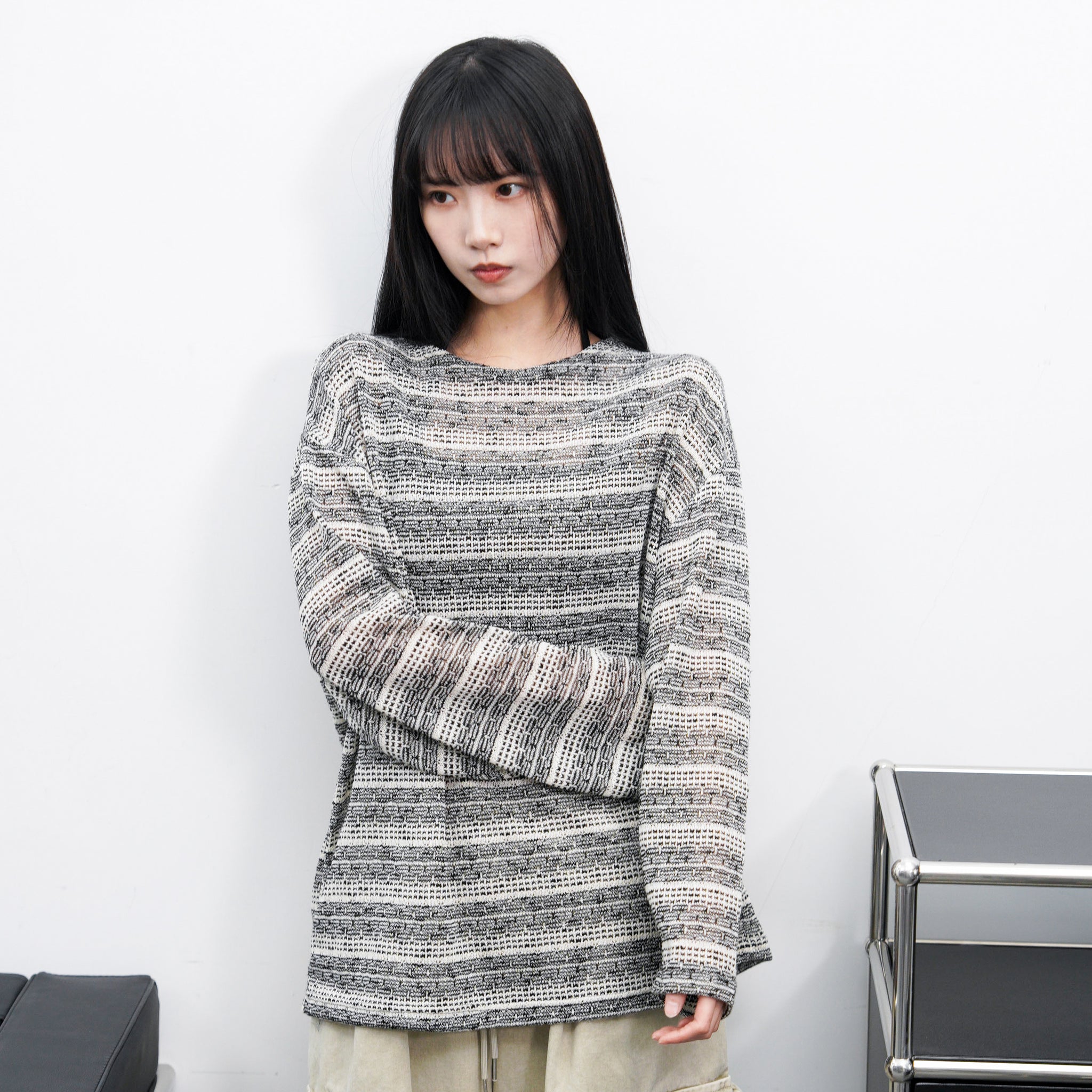 [UNISEX] BEST! 混色橫間微透視長袖/ 2色