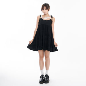 WRINKLE RIBBON STRAP SLEEVELESS DRESS/ 2色