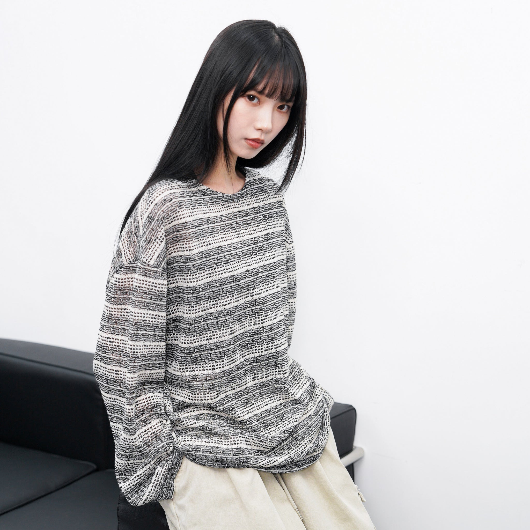 [UNISEX] BEST! 混色橫間微透視長袖/ 2色