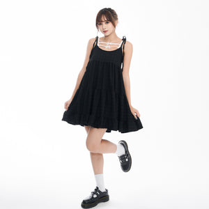 WRINKLE RIBBON STRAP SLEEVELESS DRESS/ 2色