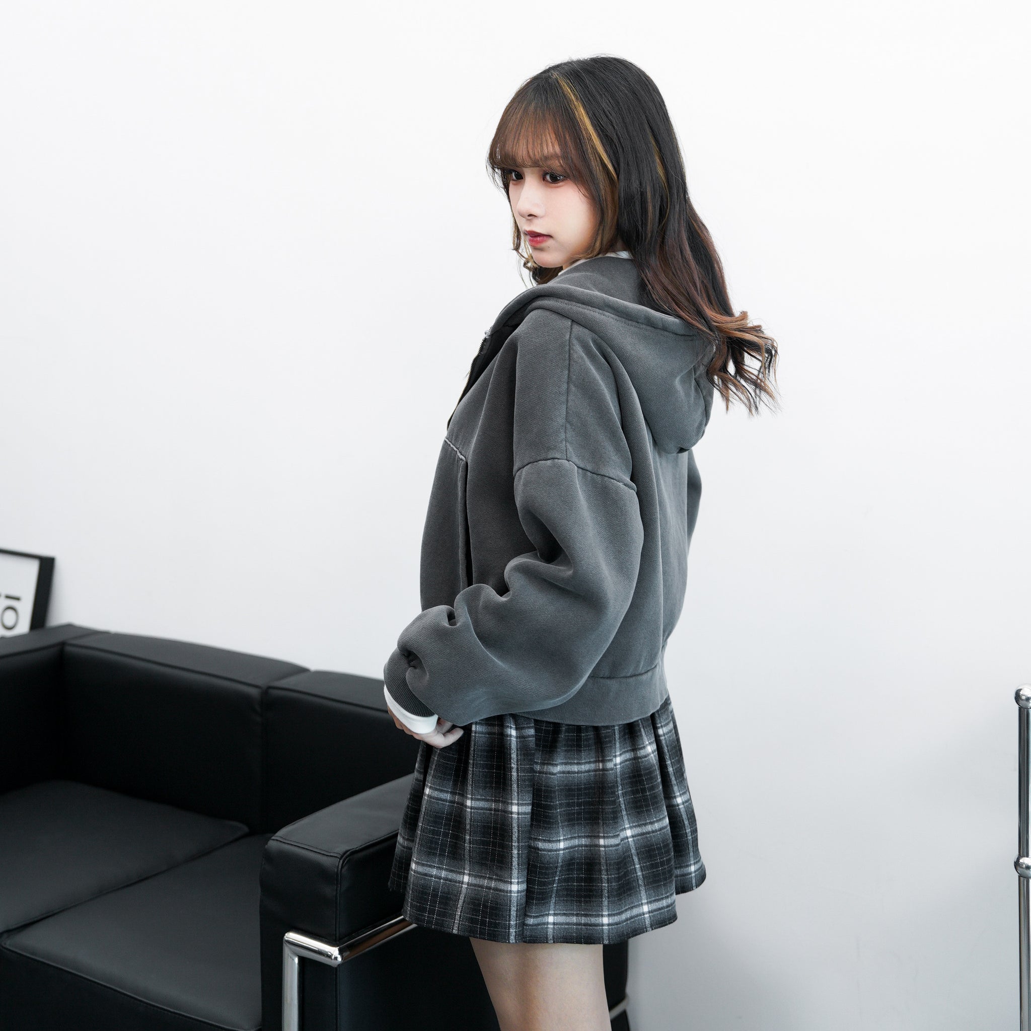燈芯絨RIBBONS BLACK&WHITE CHECKERED SKIRT/ 1色