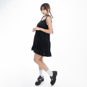 WRINKLE RIBBON STRAP SLEEVELESS DRESS/ 2色