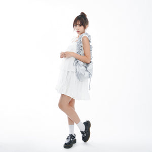 WRINKLE RIBBON STRAP SLEEVELESS DRESS/ 2色
