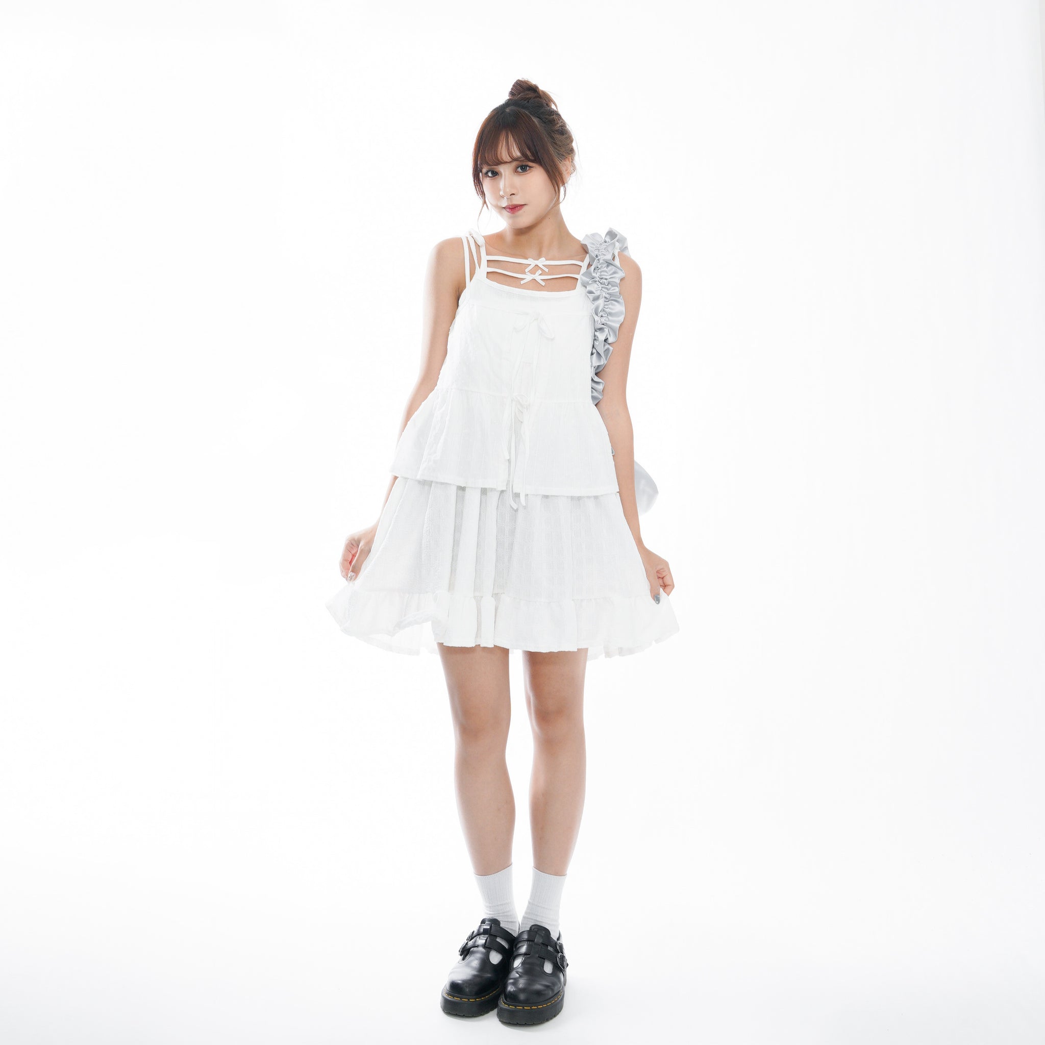 WRINKLE RIBBON STRAP SLEEVELESS DRESS/ 2色