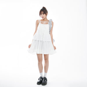 WRINKLE RIBBON STRAP SLEEVELESS DRESS/ 2色