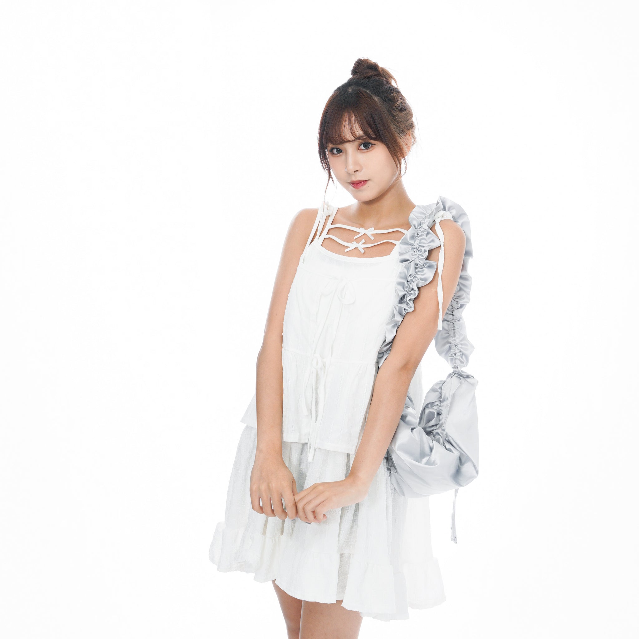 WRINKLE RIBBON STRAP SLEEVELESS DRESS/ 2色