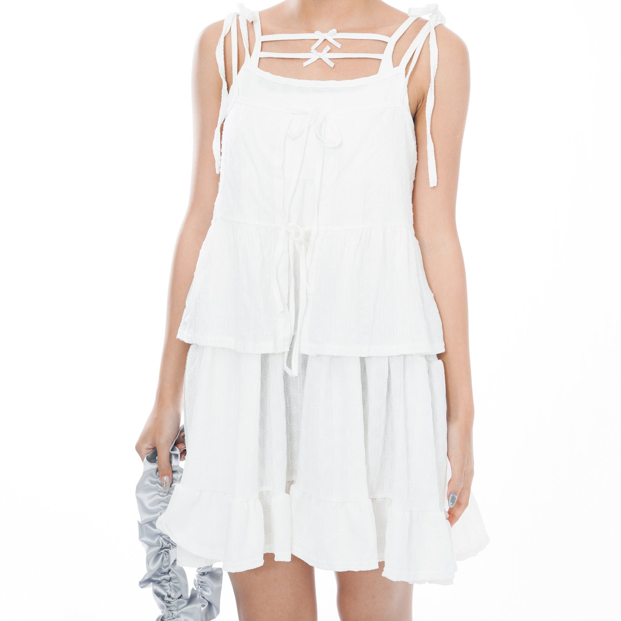 WRINKLE RIBBON STRAP SLEEVELESS DRESS/ 2色
