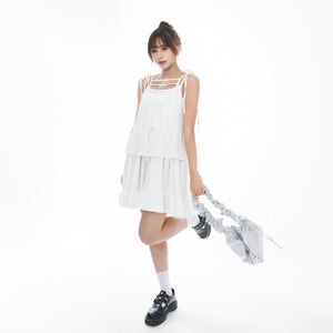 WRINKLE RIBBON STRAP SLEEVELESS DRESS/ 2色