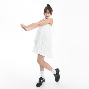 WRINKLE RIBBON STRAP SLEEVELESS DRESS/ 2色