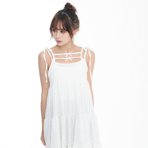 WRINKLE RIBBON STRAP SLEEVELESS DRESS/ 2色