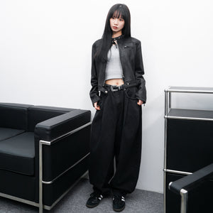 微彈力褲頭&極高腰LOOSE FIT BALLOON DENIM PANTS/ 2色