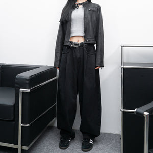 微彈力褲頭&極高腰LOOSE FIT BALLOON DENIM PANTS/ 2色
