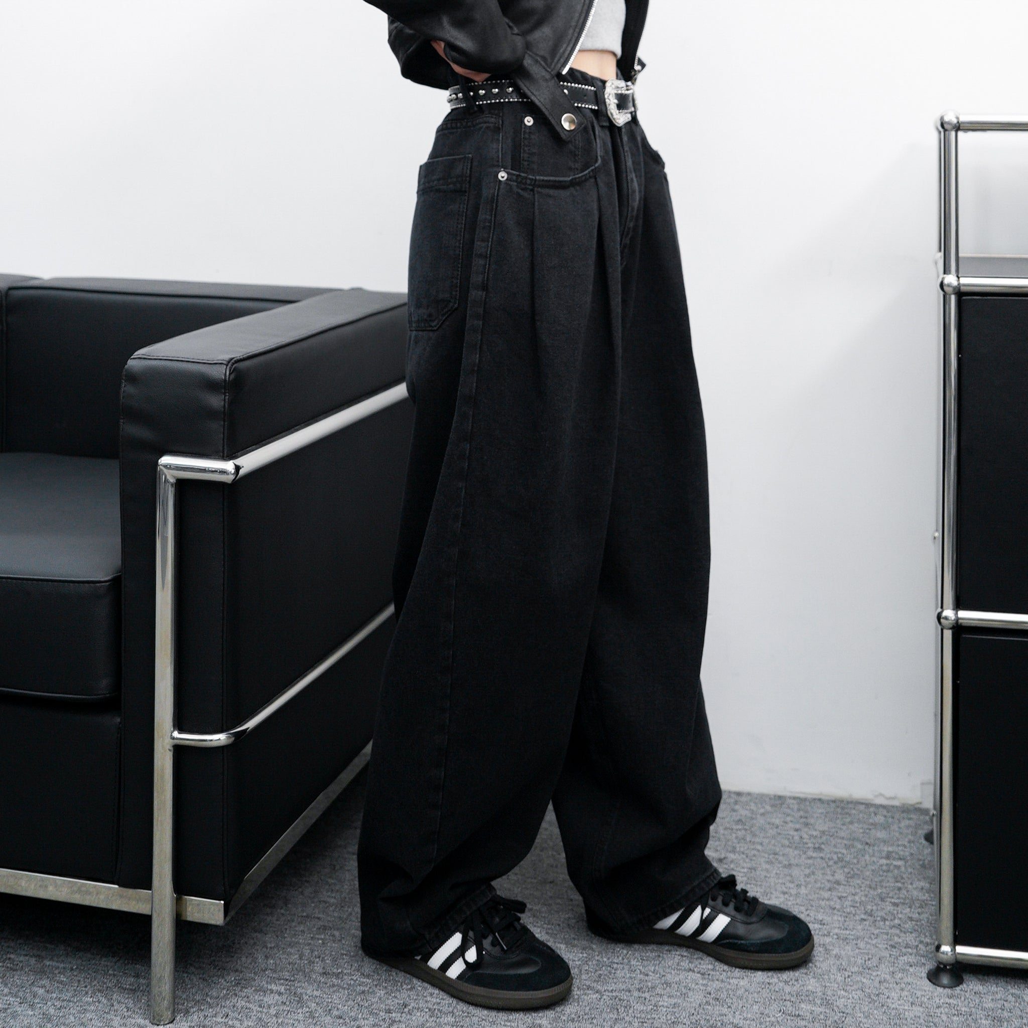微彈力褲頭&極高腰LOOSE FIT BALLOON DENIM PANTS/ 2色