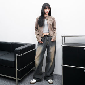 [VINTAGE] 薄款絨面麂皮CROPPED JACKET/ 2色