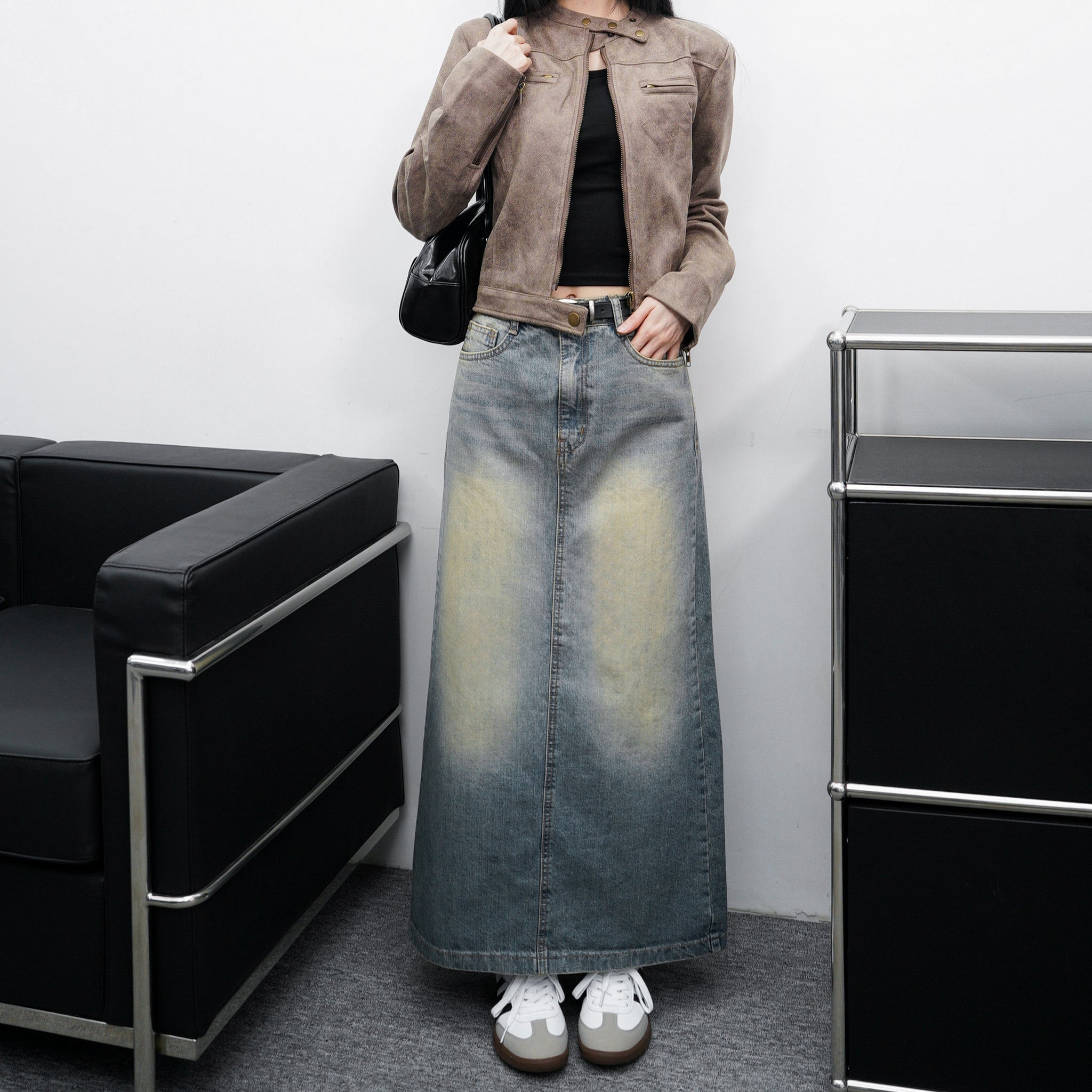 [後開衩] VINTAGE BLUE DENIM LONG SKIRT/ 1色