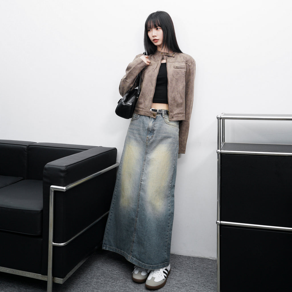 [後開衩] VINTAGE BLUE DENIM LONG SKIRT/ 1色