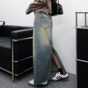 [後開衩] VINTAGE BLUE DENIM LONG SKIRT/ 1色