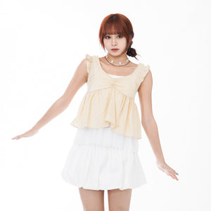 2WAY FRILL V-NECK CROP NASHI/ 2色