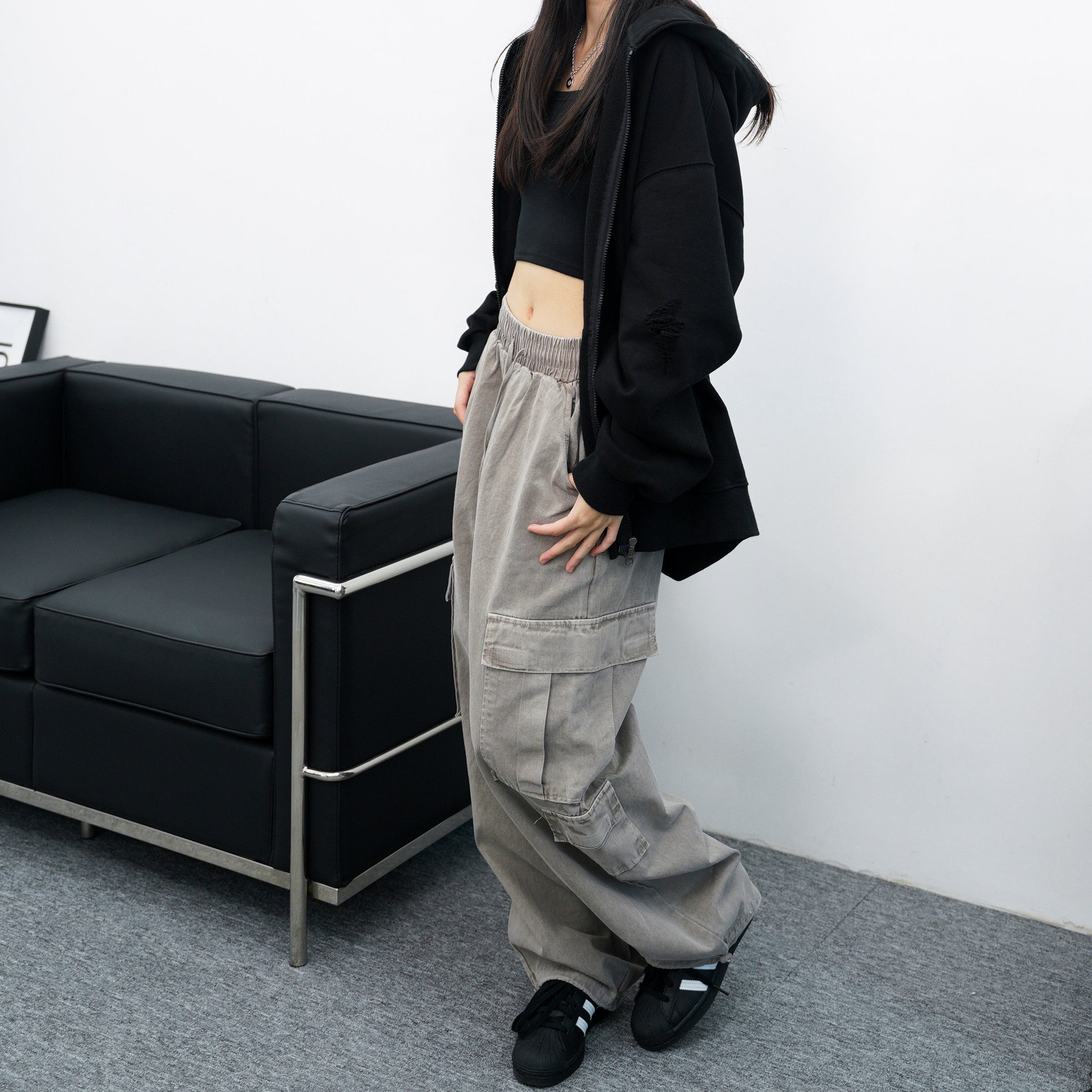 [UNISEX] Pigment Washed Multi Cargo Pants/ 2色