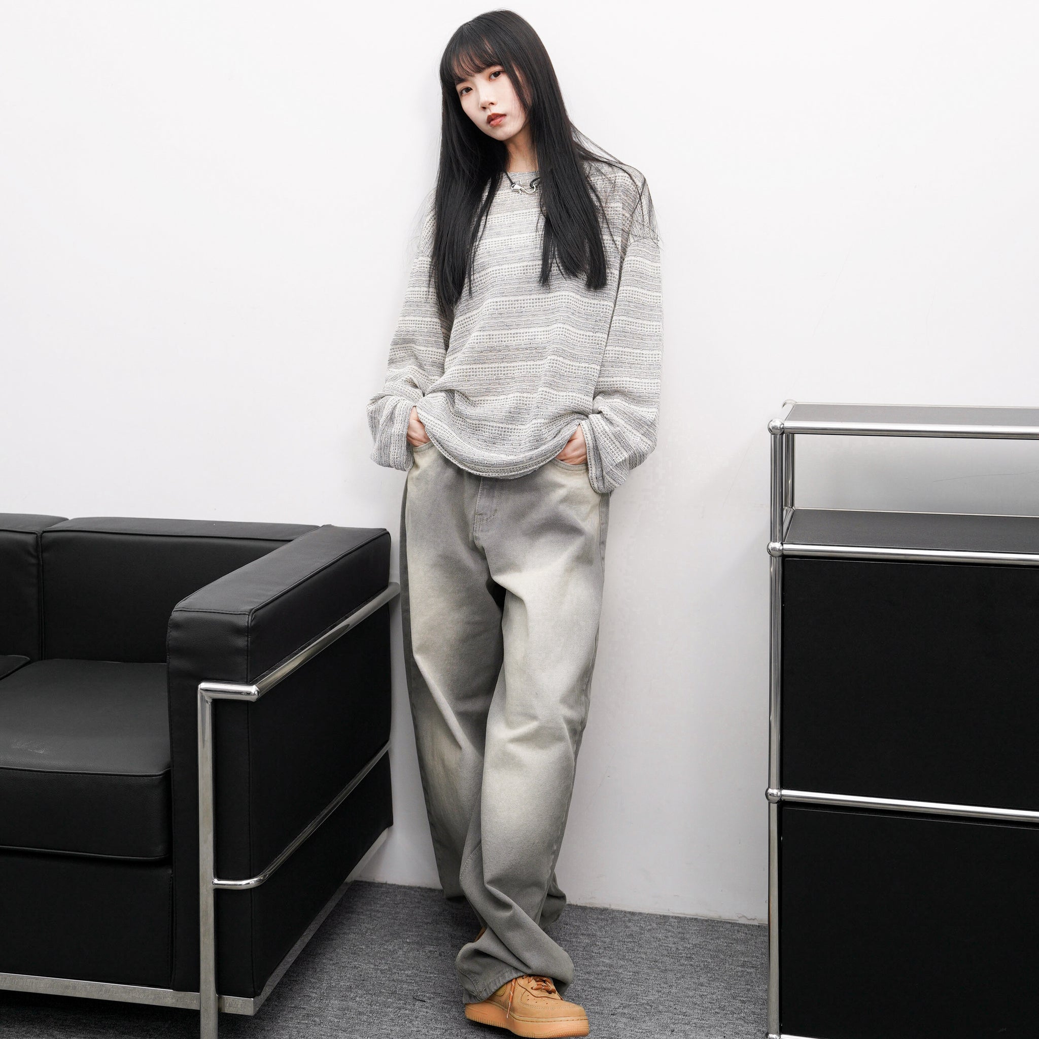 [UNISEX] BEST! 混色橫間微透視長袖/ 2色