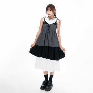 2WAY 3RIBBONS TANK TOP LAYERED DRESS/ 2色