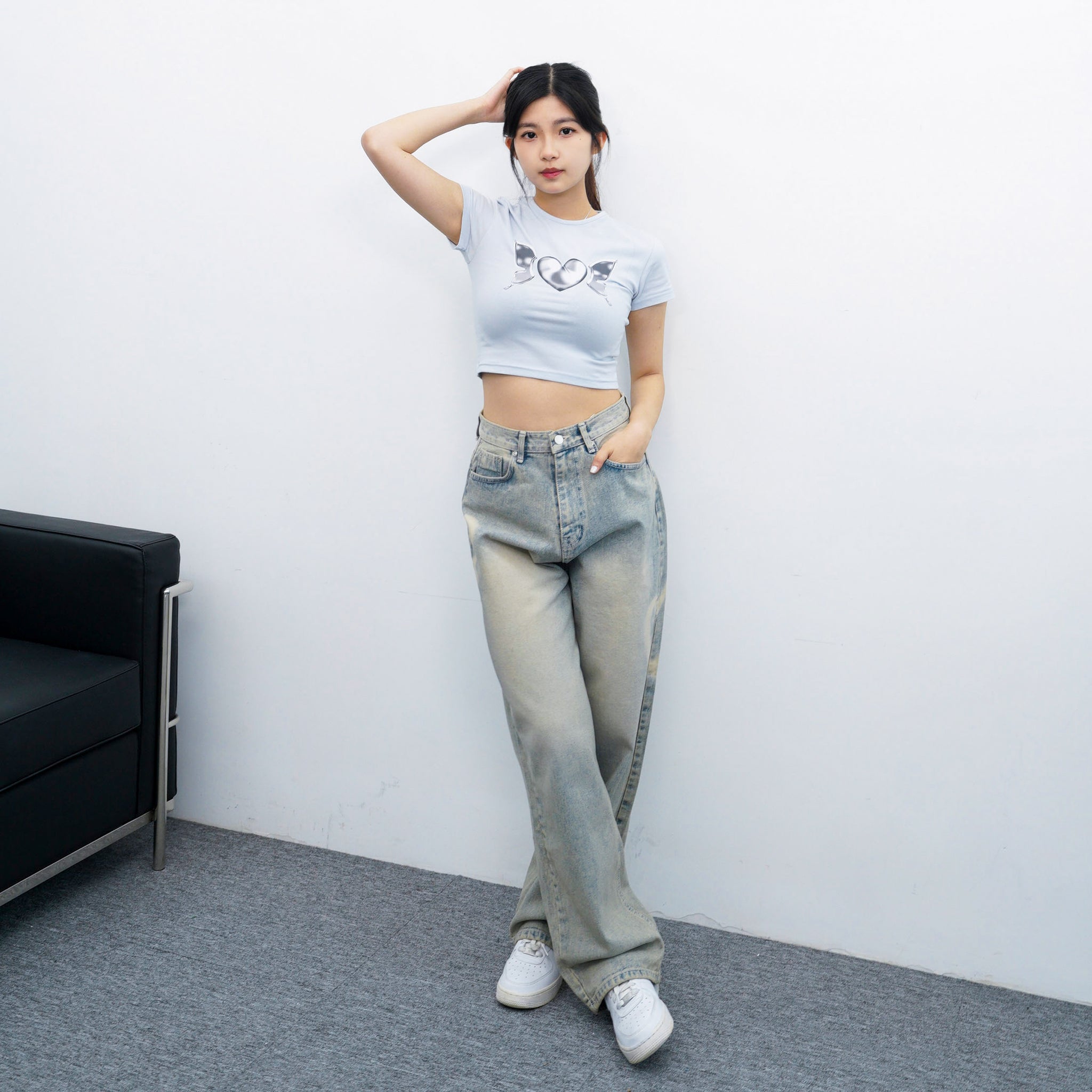 [極高腰] HEART GRAFFITI VINTAGE DENIM PANTS/ 2色