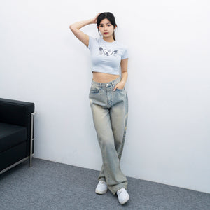[極高腰] HEART GRAFFITI VINTAGE DENIM PANTS/ 2色
