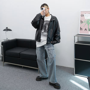 [UNISEX] 啪啪鈕Street Style Pin-tuck Leather Jacket/ 1色